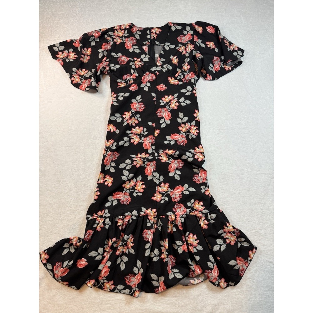 A Line Dress Black Background With A Pink And White Floral Print Party V-neck